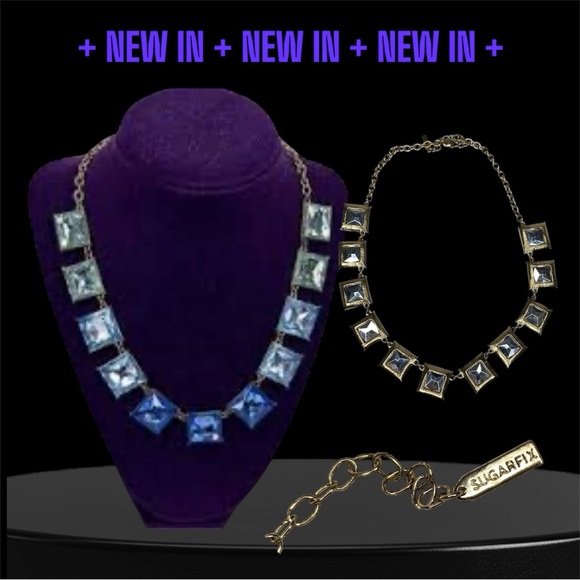 NWT SugarFix By BaubleBar Chic Blue Ombré and Gold Square Necklace - Picture 1 of 3